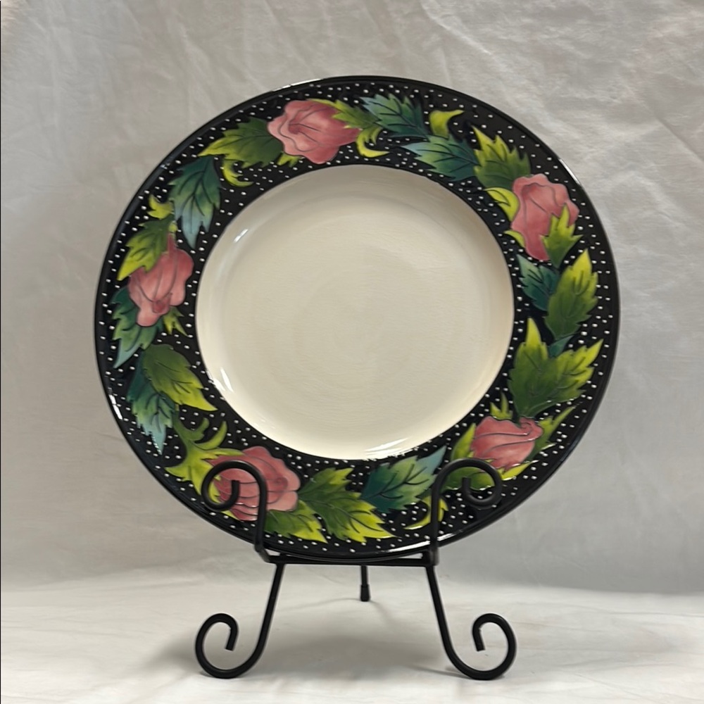 J McCall Vintage Blue Sky Floral Black and Green Decorative Plate